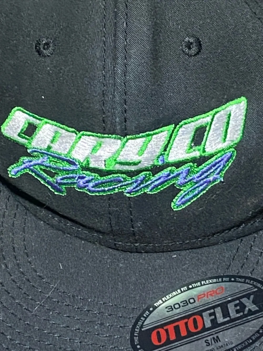 OTTO Black Hat with Green and Blue Embroidered 'Racing' Logo